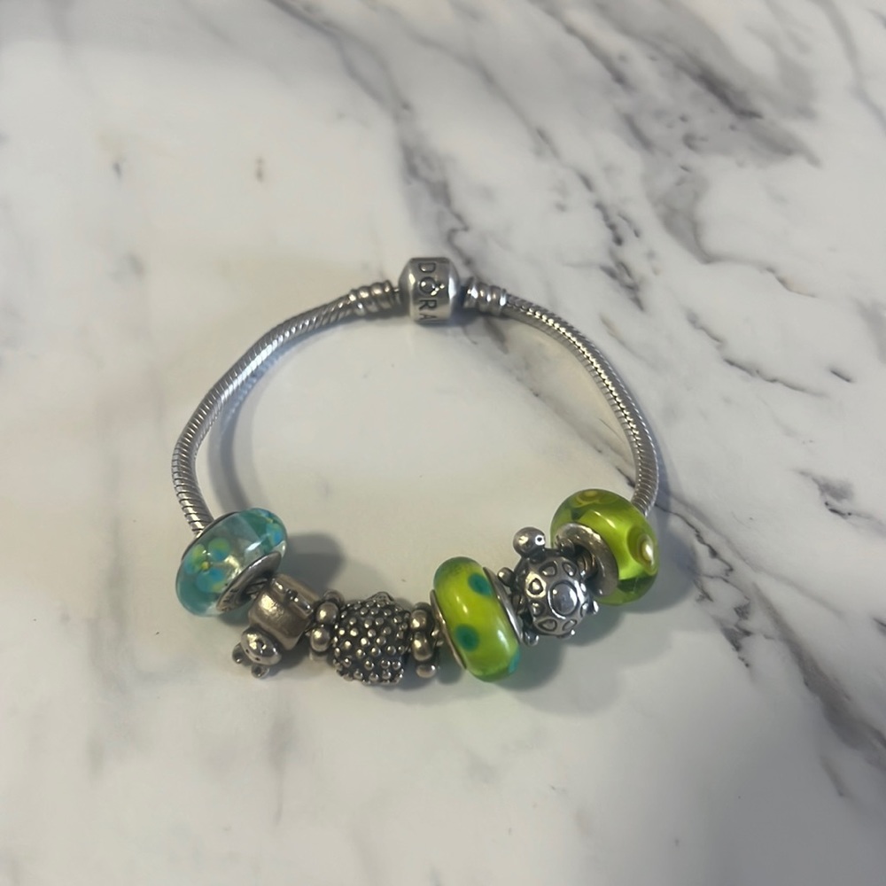 tortoise,porcupine,bunny, green and blue flower charms, one green dotted charm - Picture 1 of 2